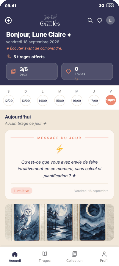 Ton journal de tirage évolue : commence sans créer de compte ✦ 3 Saisie de l'intention d'un tirage dans l'application